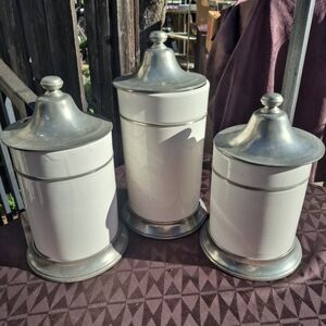 Arte Italican Tuscan  Set of Three White and Silver Canisters